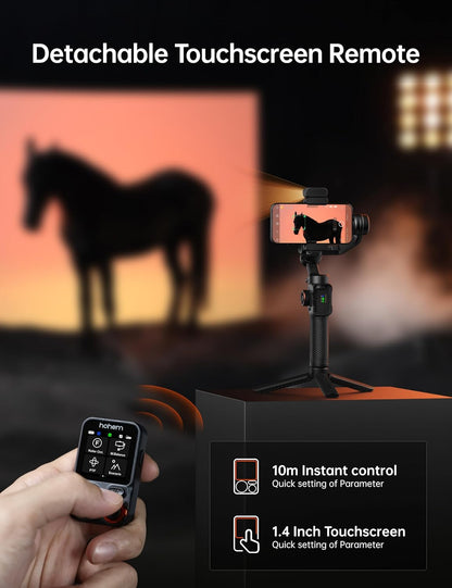 Hohem iSteady M7 Smartphone Gimbal Stabilizer, AI Tracking Sensor with Fill Light, 1.4" Full Color Detachable Touchscreen Remote Control, Built-in Extension Rod, 3-axis Phone Gimbal for iPhone Android