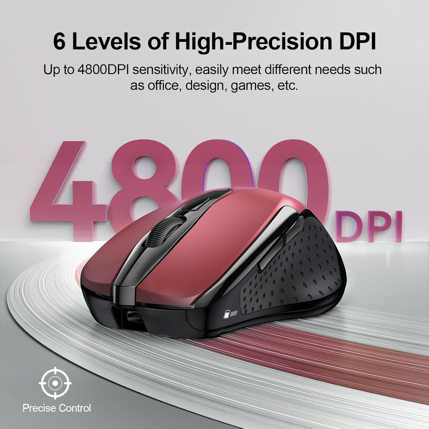 TECKNET Rechargeable Wireless Mouse, 2.4G Silent Mouse, Quiet Click, 6 Adjustable 4800 DPI, Cordless Computer Mouse, Ergonomic Mouse for Laptop, 6 Buttons USB Mouse for Chromebook, Ergo Grip - Red