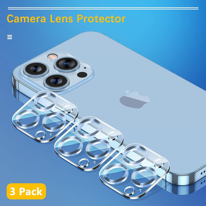 UniqueMe [3 Pack] Camera Lens Protector Compatible with iPhone 13 Pro 6.1" / 13 Pro Max 6.7" Tempered Glass,[Case Friendly][New version][Scratch-Resistant][Easy Installation] -Sierra Blue