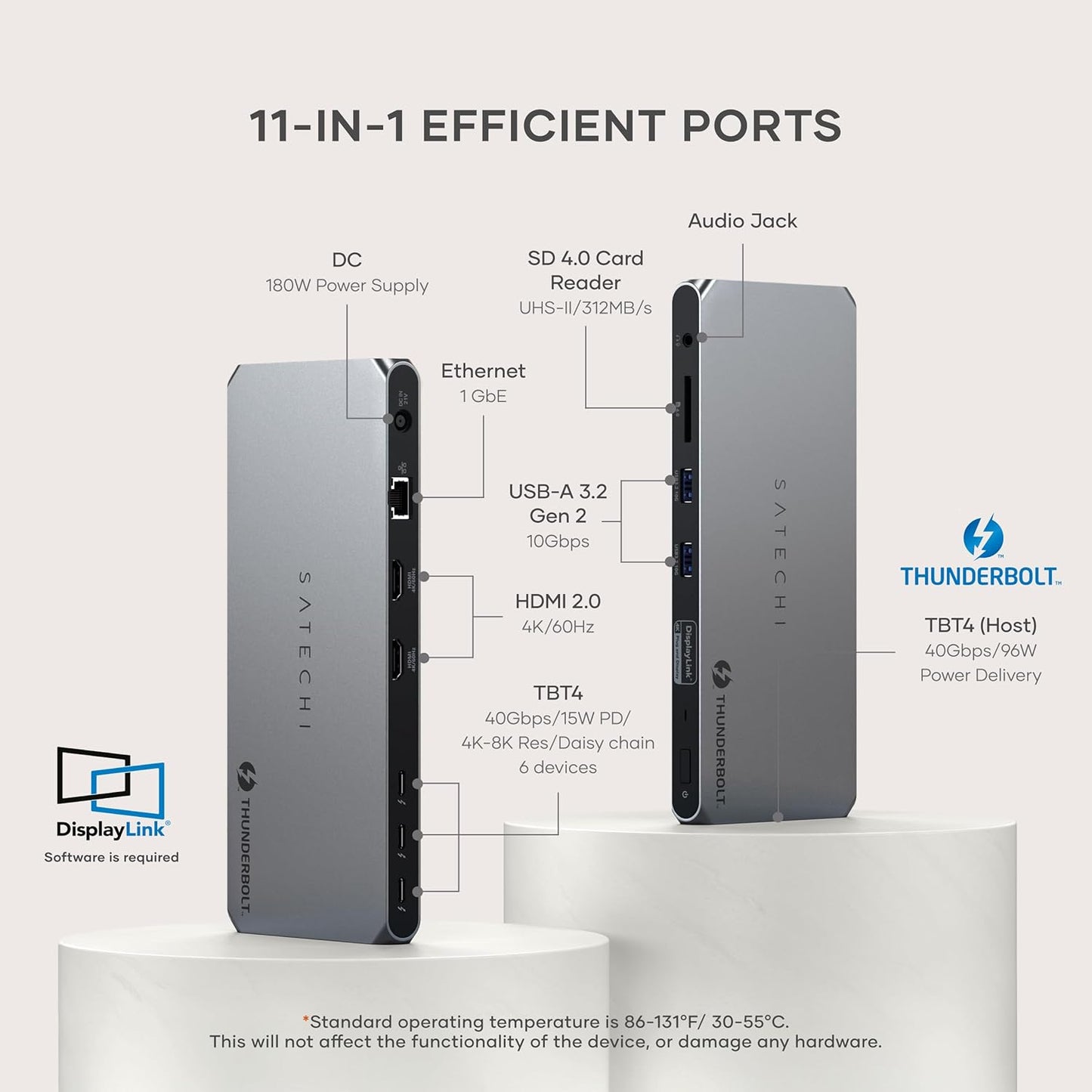 Satechi Thunderbolt 4 Dock 100W Charging, Dual Monitor HDMI 4K/60Hz, 40Gbps Data Transfer, 2 USB-A 3.2, Ethernet, Thunderbolt 4 Dock for MacBook Air/Pro M4, Mac/Windows, DisplayLink Software Required