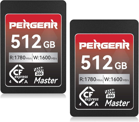 Pergear 512GB CFexpress 4.0 Type A Memory Card (2-Pack),Up to 1780MB/S Read Speeds,USB4.0(PCIe 4.0),Raw,8K 30P Record,Compatible for Sony Camera,ILME-FX3,ILME-FX6,ILME-FX30(Black Silver Master Series)