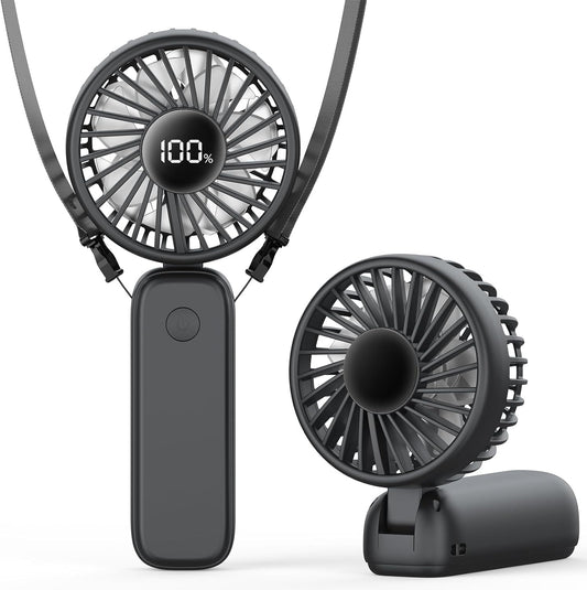 PANERGY Portable Handheld Fan, 5000mAh Rechargeable, 14H Max Cooling Time, 4 Gear Wind & LED Display, 90° Foldable Design, 3-IN-1 Mini Fan for Travel Working Concerts Makeup - Black