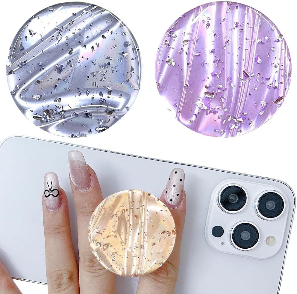 3 Pack Fashionable Clear Glitter Expandible Collapsible Moblile Phone Grip Stand Holder for Smartphones and Tablets Cell Phone Accessory- 2 (Mix Colorful Glitter Silvery Purple)