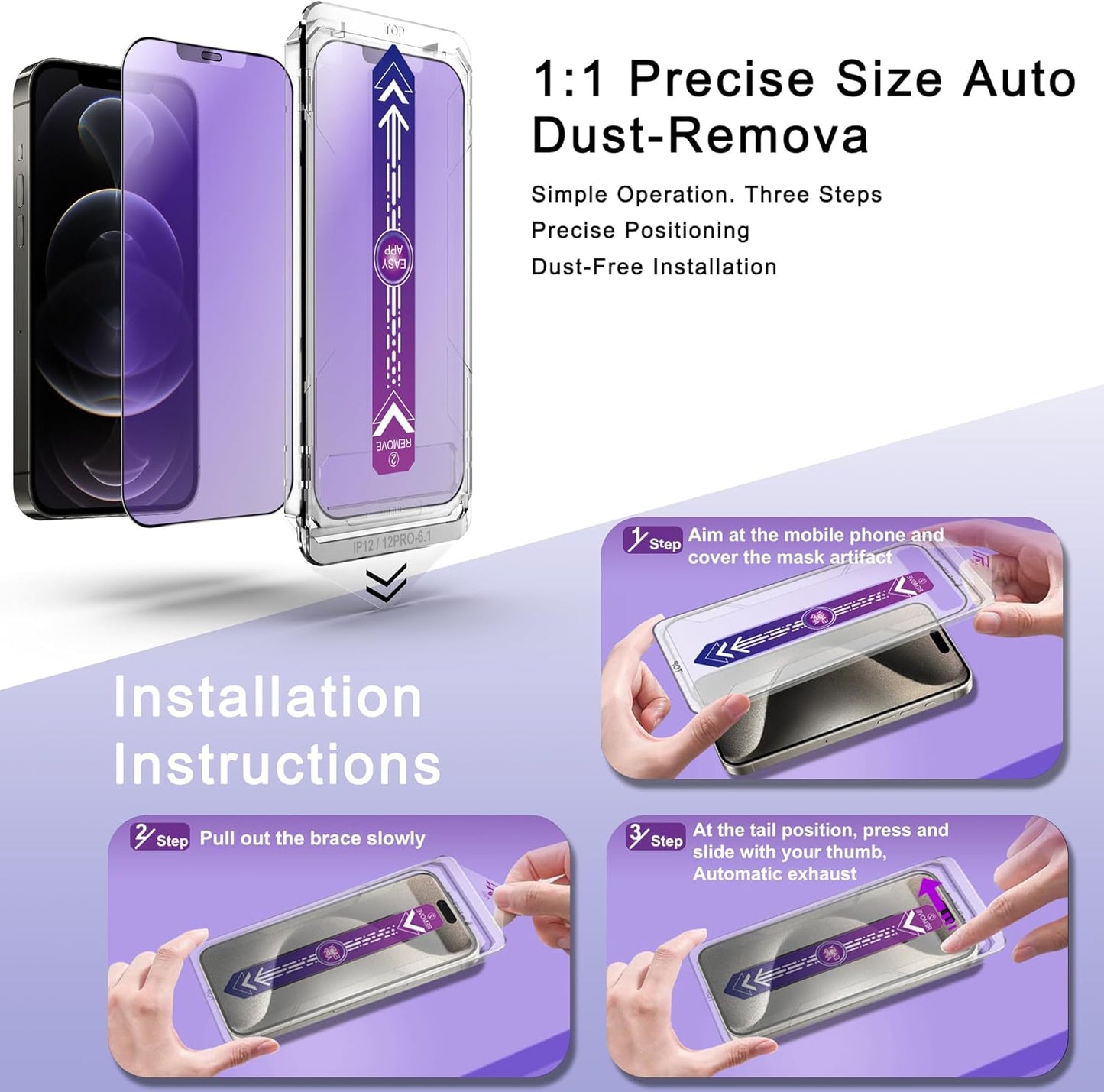 2 Pack Anti Blue Light Matte Screen Protector for iPhone 12 and iPhone 12 Pro 6.1-Inch Auto Dust Removal, No Bubbles, Tempered Glass Film, Easy Installation