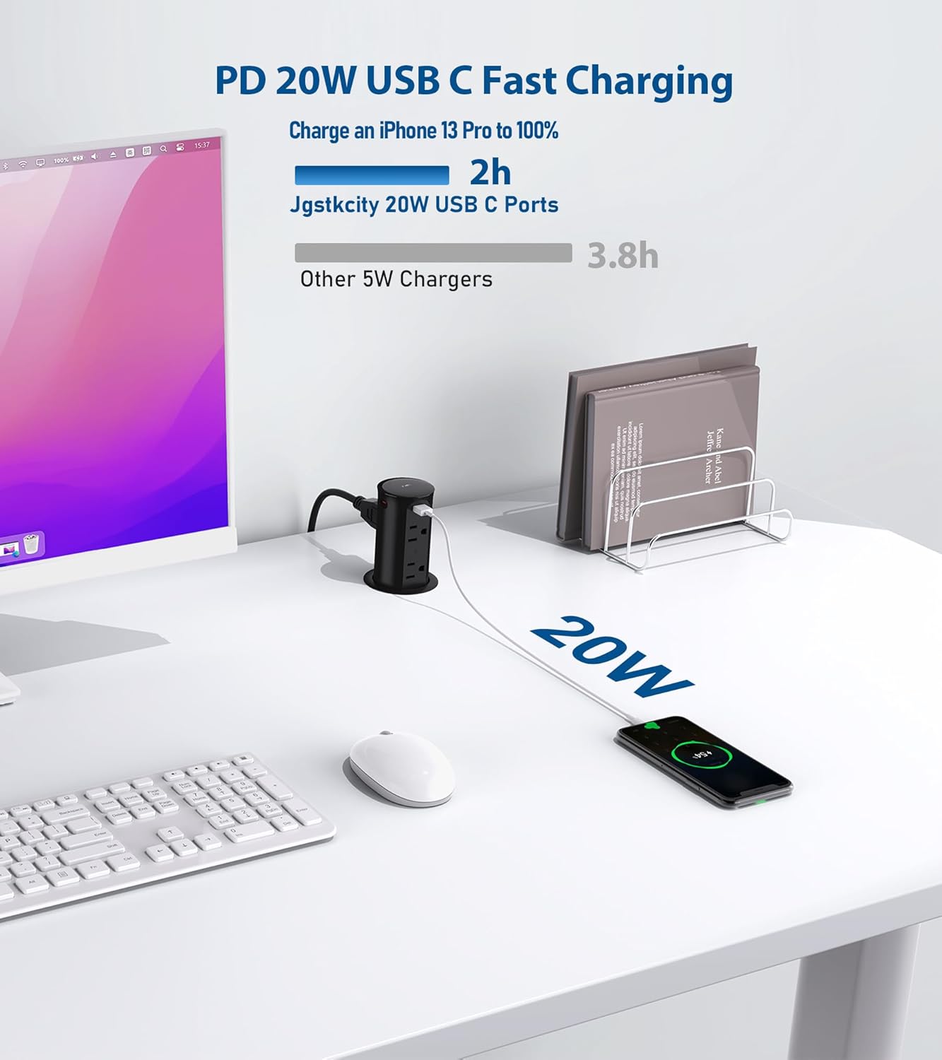 Pop up Outlet for Countertop,2.5 Inch Hole Desktop Power Grommet,Recessed Power Strip,20W USB C Fast Charging,4 Outlets 4 USB Ports,15Amp Tamper Resistant Receptacle for Home,Kitchen,Office Black