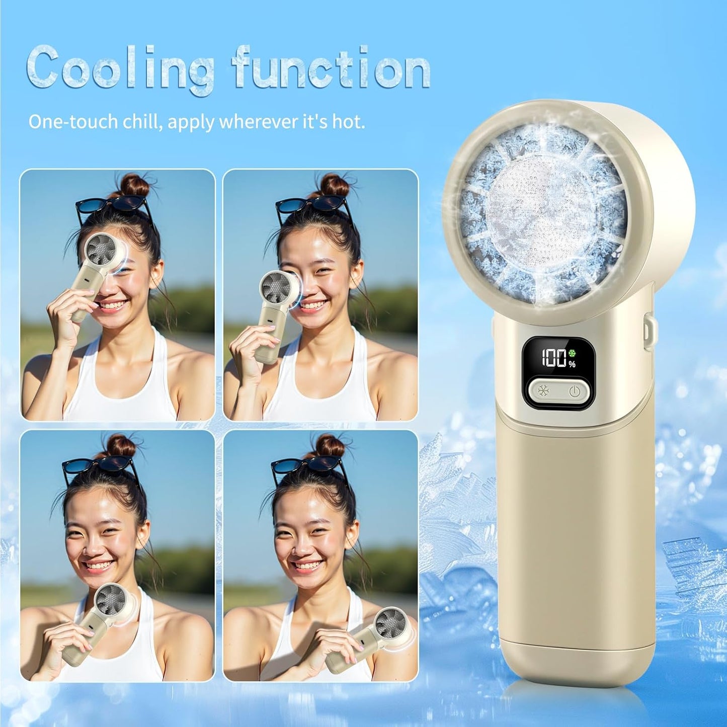 High-Speed Portable Handheld Turbo Fan with Ice Cooler, LED Display, 3600mAh Rechargeable Fan, Up to 9H Runtime, 90°Foldable Mini Fans for Travel, Commute, Outdoor, Gifts for Women Men