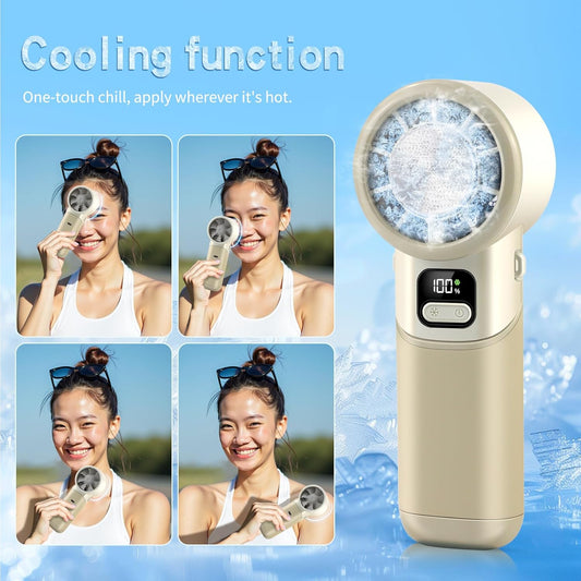 High-Speed Portable Handheld Turbo Fan with Ice Cooler, LED Display, 3600mAh Rechargeable Fan, Up to 9H Runtime, 90°Foldable Mini Fans for Travel, Commute, Outdoor, Gifts for Women Men