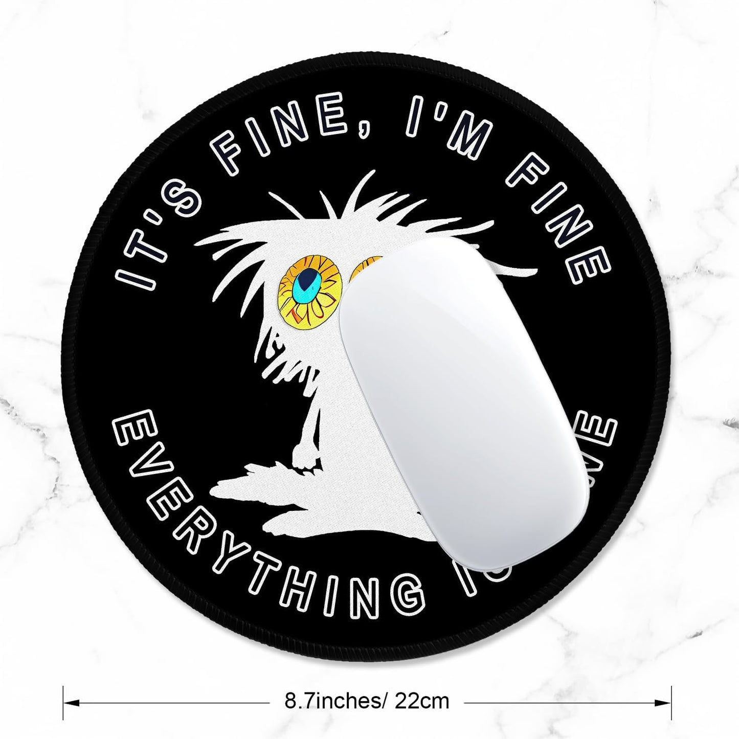 ITNRSIIET Round Mouse Pad with Stitched Edge Premium-Textured Waterproof Non-Slip Rubber Base Desktop Protection Mat Diameter 8.7 inches, Funny Cat