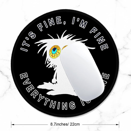 ITNRSIIET Round Mouse Pad with Stitched Edge Premium-Textured Waterproof Non-Slip Rubber Base Desktop Protection Mat Diameter 8.7 inches, Funny Cat