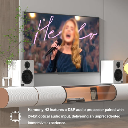 Harmony H2 60W Desktop Speakers with DSP, Bluetooth 5.3, 24-Bit Optical, USB-C, AUX, Silk-Dome Tweeter, Carbon-Fiber Woofer, for Computer, PC Monitor, Gaming (White)