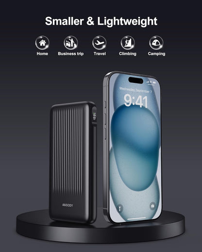 2-Pack 10000mAh Power Bank Fast Charging, 22.5W Compact USB C Portable Charger with 2 Outputs & 2 Inputs, LED Display Battery Pack Compatible with iPhone Samsung iPad Tablets, Black & White