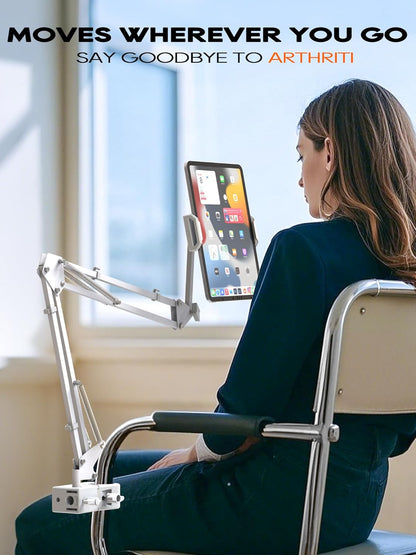 Tablet Stand, Tablet Mount Adjustable with Clamp for Round tube, Universal Flexible Tablet Holder with 360 Degree Rotation for iPad/iPhone/iPad Pro/N-Switch,or Other 4.5~13.5 Inches Devices (White)