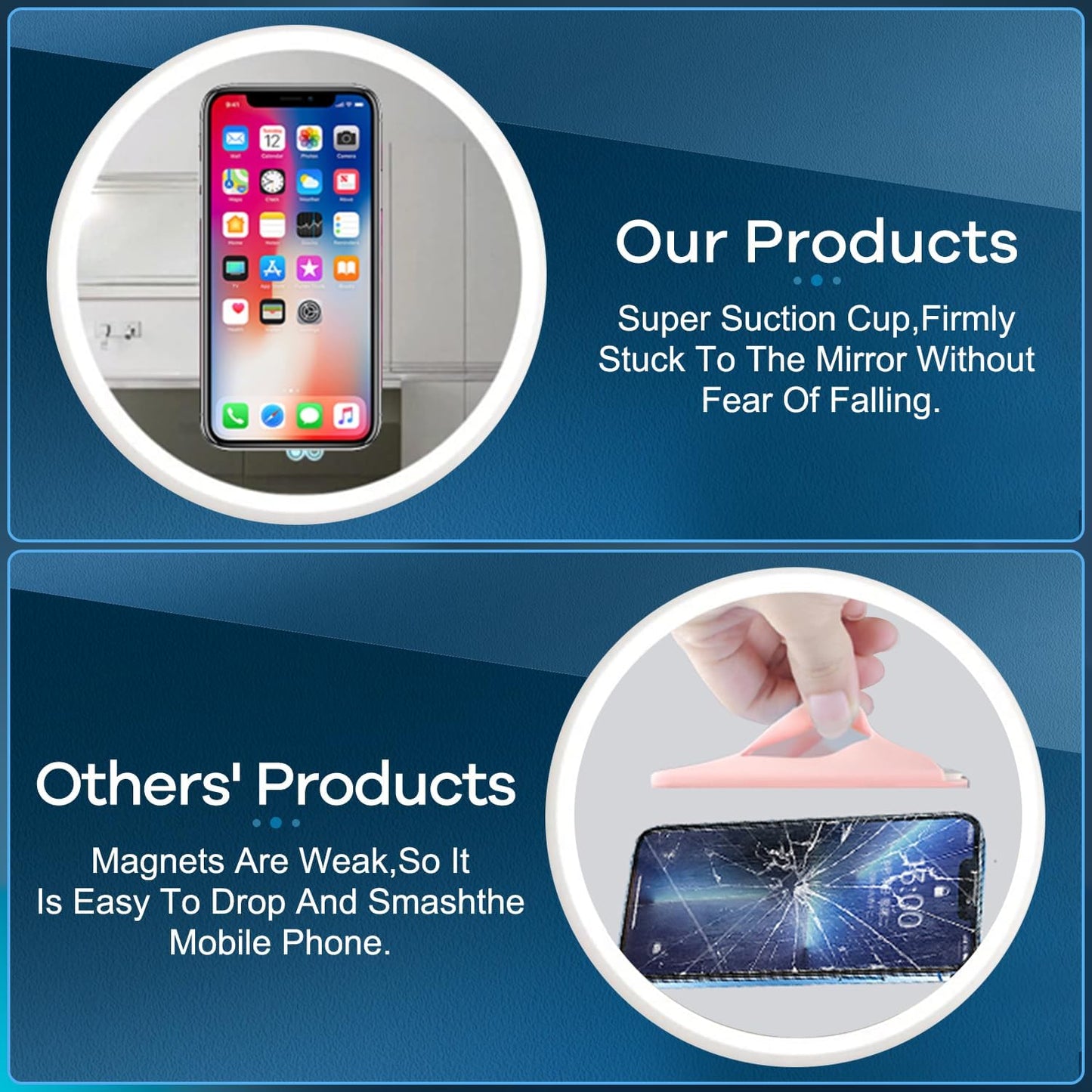 Silicone Suction Cup Phone Mount, Magnetic Suction Phone Case Stand, Mirror Shower Phone Holder, Perfect for Selfies and Videos Creators, Hands Free Holder Mount for iPhone/Samsung/Google-Black