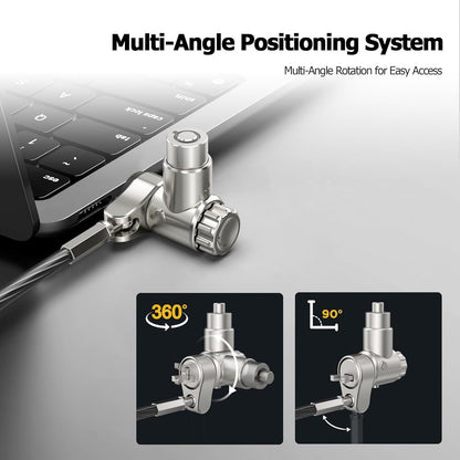 AboveTEK 3-in-1 Universal Laptop Cable Lock, Professional Laptop Security Lock with 2 Keys, Cut-Resistant Steel Locking Cable with 360° Rotating Head, Compatible with K-Slot, Nano & Wedge Slot