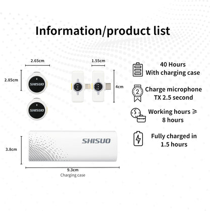 Wireless Lavalier Microphone for iPhone Android, Mini Clip-On Mic with Portable Charging Case, for YouTube Vlogging, Video Recording, Podcast, TikTok Content Creation