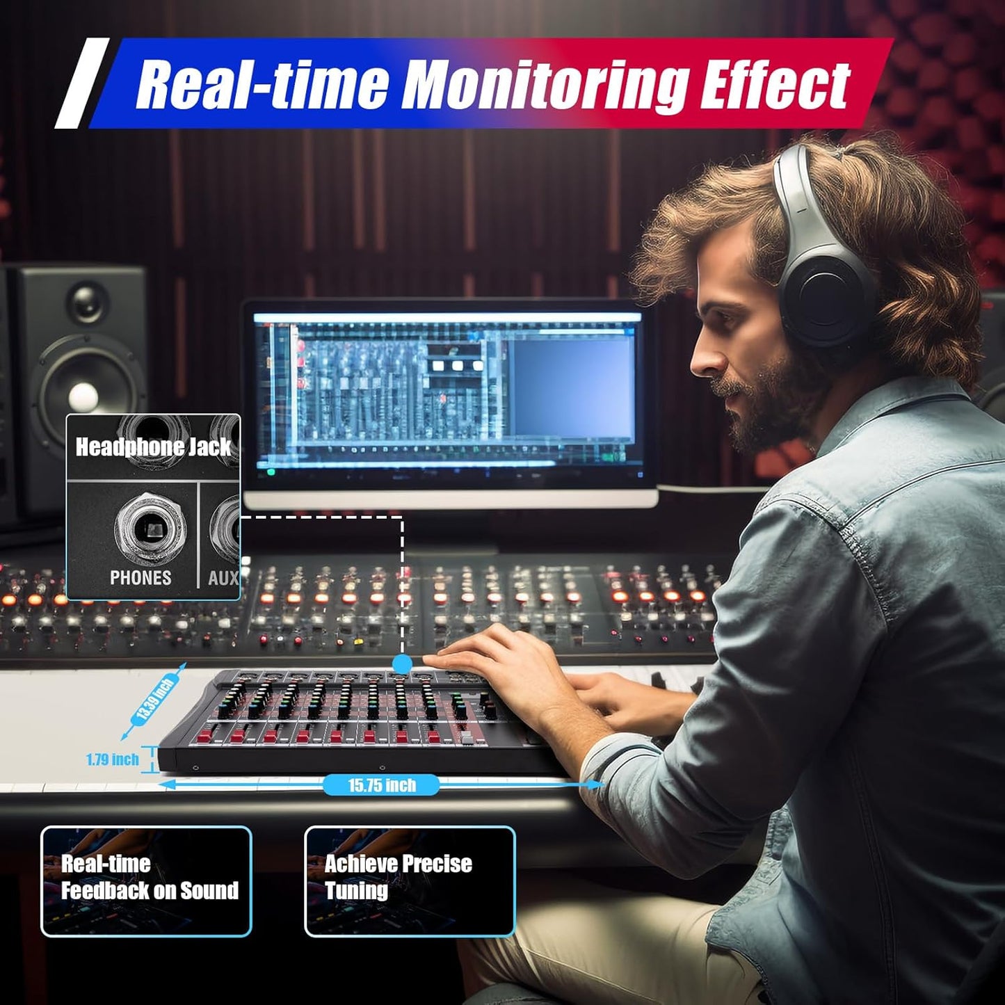 8 Channel Audio Mixer, Bluetooth Studio Mixer Audio DJ Sound Board Controller with USB, Sound Mixer Console Mixing Board for Professional and Beginners (8 Channel)