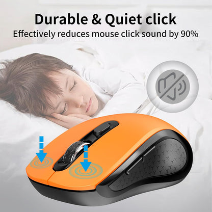 Wireless Mouse Ergonomic, Side Buttons Mouse, 2400 DPI, Silent and Anti Slip Roller Cordless Mice, 2.4Ghz with USB Receiver, 6 Buttons, Suitable for Laptop PC Chromebook and Windows 11/10/7 - Orange