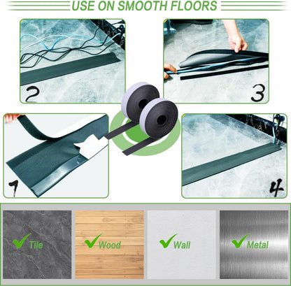 Floor Cable Covers - 20ft Oxford Fabric Cord Protector with Adhesive Hook & Loop,Waterproof Wire Storage Sleeve for Any Floor Surface,Durable Cable Management to Prevent Tripping Hazards (Gray, 20ft)