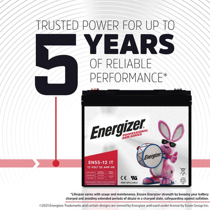 Energizer EN55-12IT, 12 Volt 55 Amp Hr, Long Lasting Sealed Lead Acid AGM Rechargeable Battery Ideal for Use in Electric Scooters, Wheelchairs, Emergency Lighting, Backup Power, and More