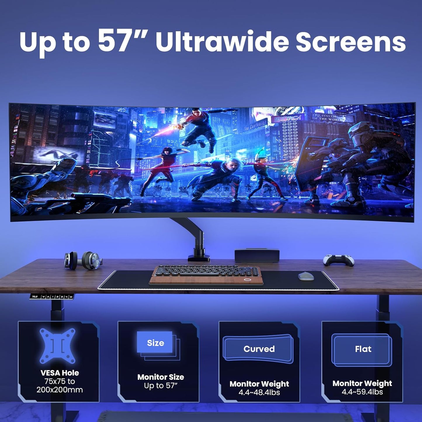 Ultrawide Monitor-Arm Heavy Duty 22-57‘’ - PUTORSEN Aluminum Single Monitor Mount Holds up to 59.4 lbs, Premium Adjustable Desk Mount Stand, VESA 75/100/200 mm, Black