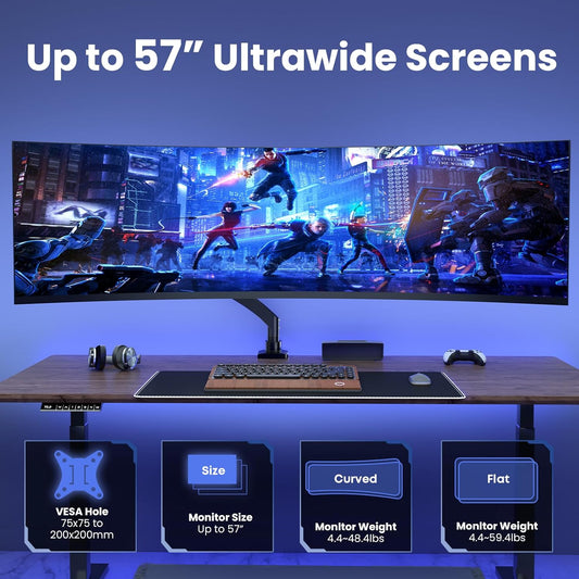 Ultrawide Monitor-Arm Heavy Duty 22-57‘’ - PUTORSEN Aluminum Single Monitor Mount Holds up to 59.4 lbs, Premium Adjustable Desk Mount Stand, VESA 75/100/200 mm, Black