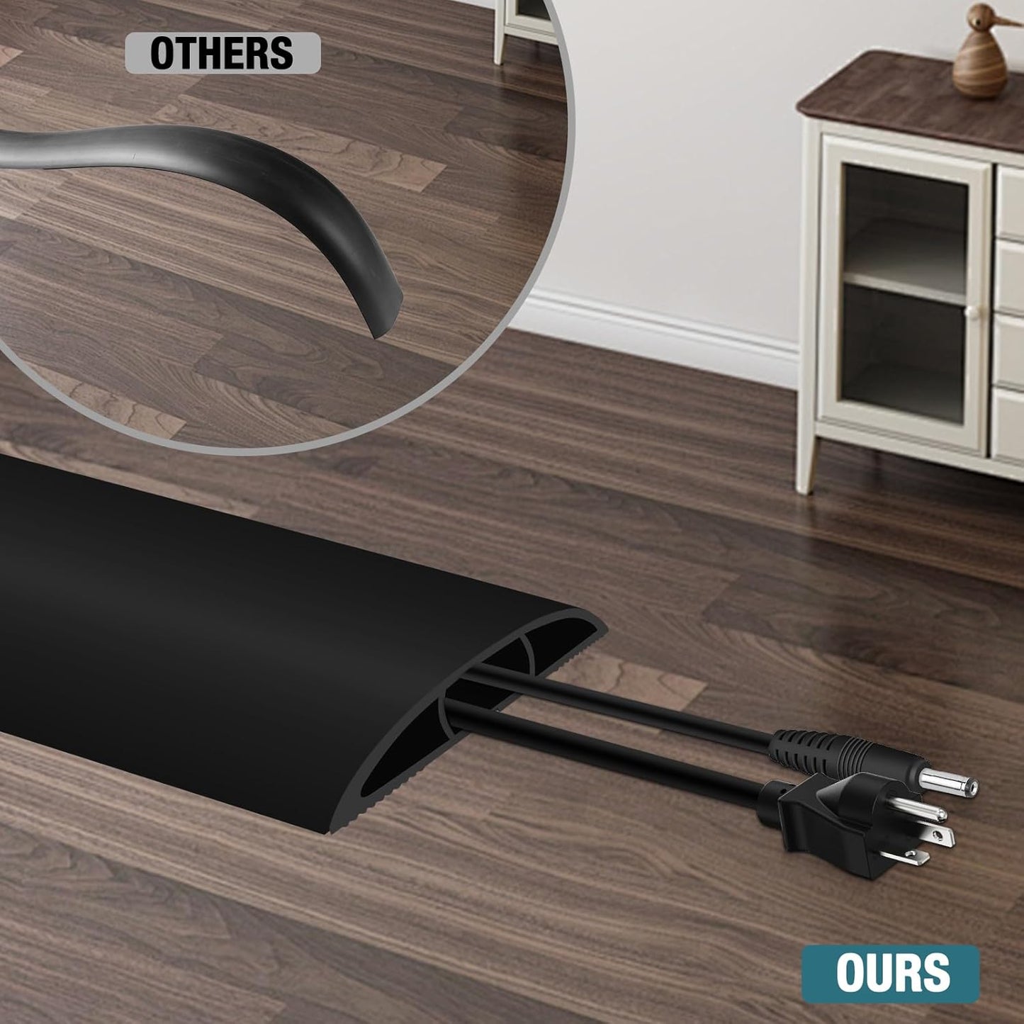 Floor Cord Cover, Cable Protector, 0.63W x 0.31H inches, Wire Cover for Extension Cords, Floor Cable Covers Prevent Cable Trips (Black, 50-10 Feet)