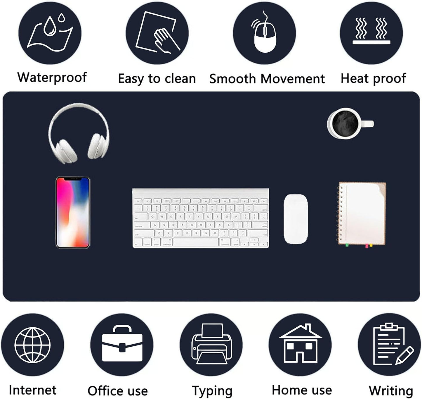 PU Leather Desk Pad Protector Gaming Mouse Pad Non Slip Desk Mat for Keyboard and Mouse Waterproof Desk Writing Pad for Office and Home Desk Accessories(Dark Blue, 35.4 * 17.7)