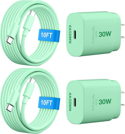 30W USB C i Phone 16 15 Charger Fast Charging, 2PACK Wall Charger for iPhone 16 15 Pro Max Charger Cord 10FT Fast Type C Charger Block for iPhone 16/16 Pro/15 Plus/15 Pro/15 Pro Max, iPad Pro, Green