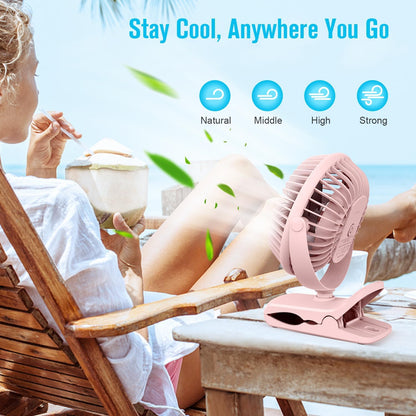 BESKAR Portable Clip on Fan Rechargeable, 4 Speeds Small Battery Operated Fans, USB Desk Fan with Strong Airflow, Sturdy Clamp Fans for Golf Cart Office Outdoor Travel Camping