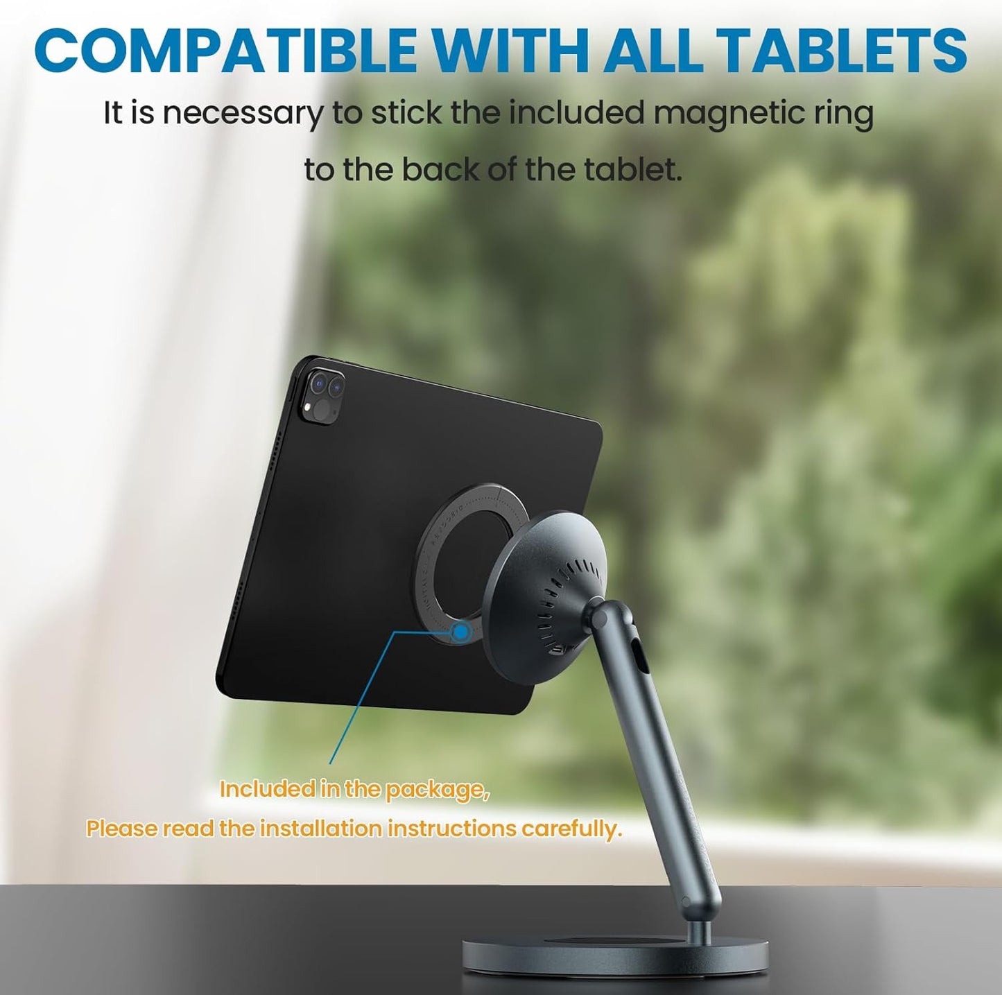 Nillkin Magnetic iPad Stand for Desk, MagSafe Wireless iPhone Charger Stand, 360° Rotating Base, Adjustable Aluminum Tablet Holder for Work, Office, Home, Kitchen Use