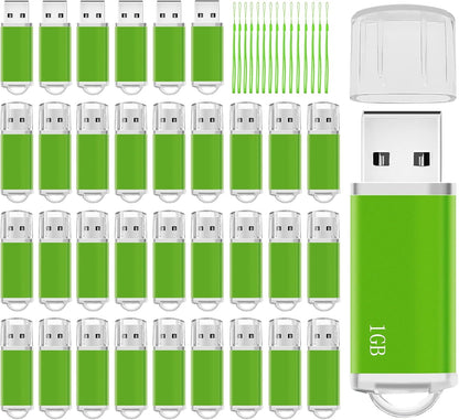 1GB Flash Drive 50 Pack USB 2.0 Flash Drives USB Bulk Thumb Drive Memory Stick Fat 1GB Jump Drives Multipack with Lanyard (Green 50 Packs 1 GB)