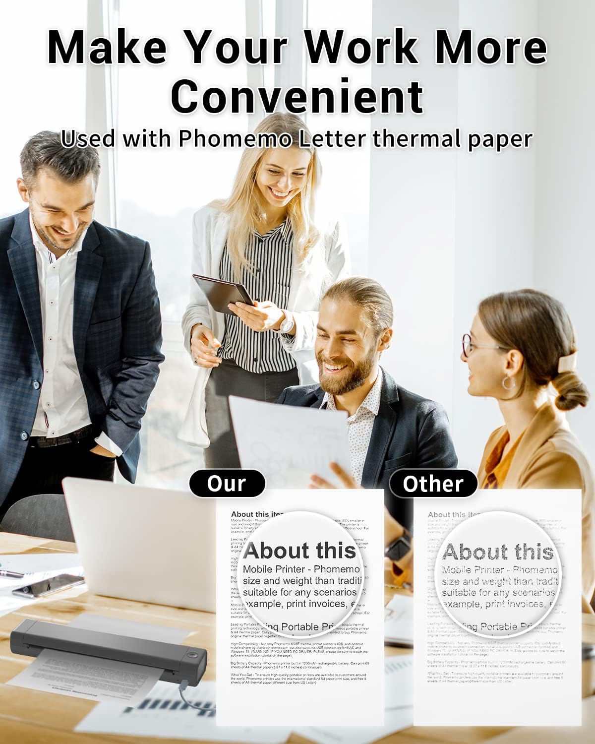 Phomemo Inkless Portable Printer for Travel - Wireless Thermal Printer Compatible with Phone & Laptop, Bluetooth Printers Supports 8.5" X 11" Letter Thermal Paper, Come with Carry Case