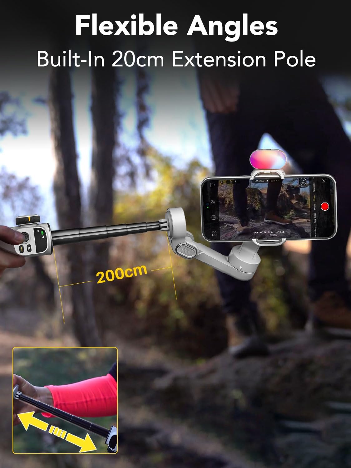 Smart X2 3-Axis Gimbal Stabilizer for Smartphone with Adjustable RGB Fill Light, Built-in 20cm Extension Pole Selfie Stick, OLED Screen for Night Shots, Video Recording,X2 KIT White
