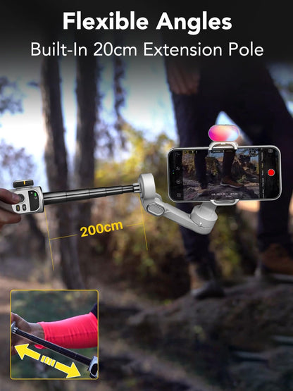 Smart X2 3-Axis Gimbal Stabilizer for Smartphone with Adjustable RGB Fill Light, Built-in 20cm Extension Pole Selfie Stick, OLED Screen for Night Shots, Video Recording,X2 KIT White