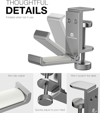 Foldable Headphone Stand and Hook – Aluminum Headset Holder Clamp Mount Under Desk, Universal Fit for Gaming Headphones, Space-Saving Hanger Organizer