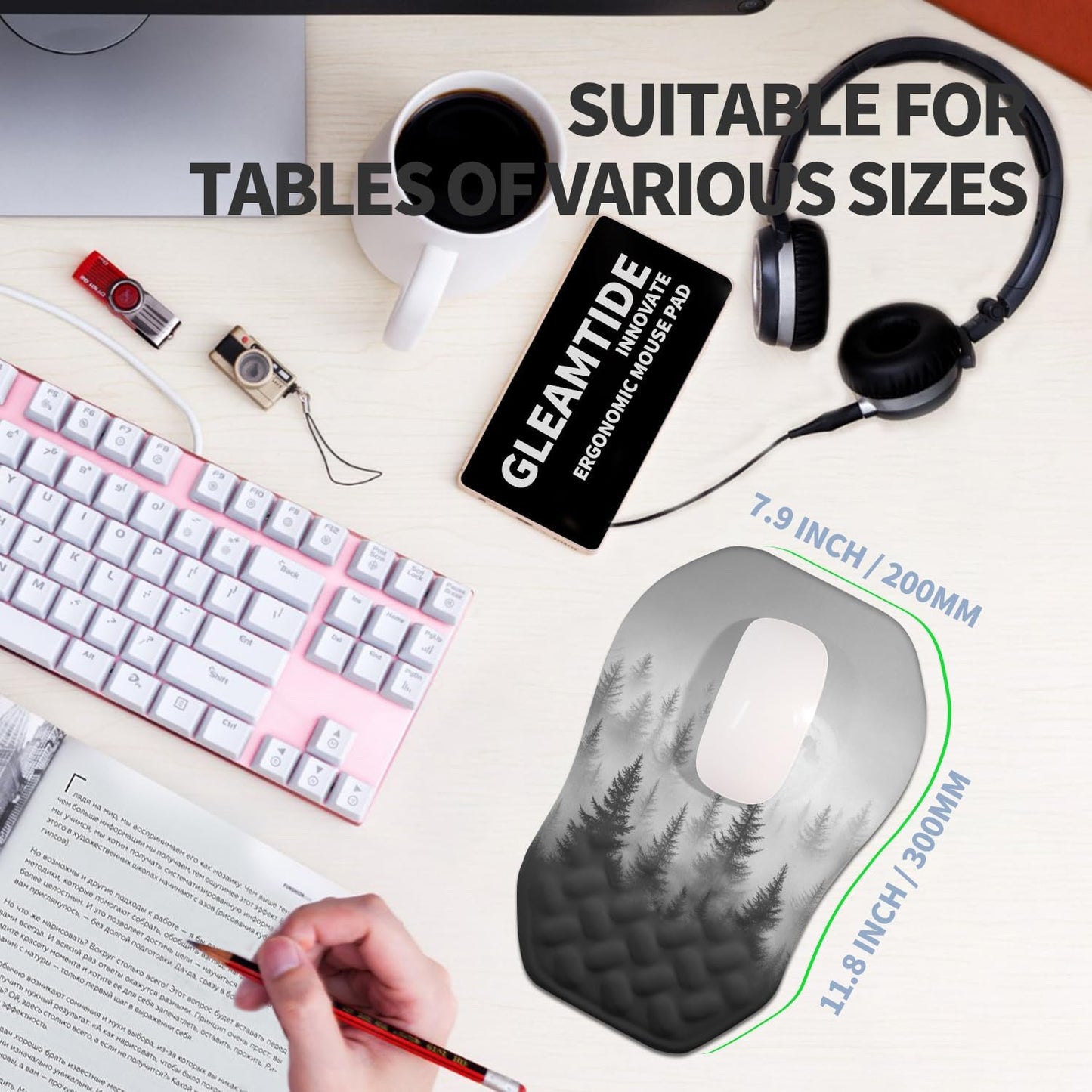 Ergonomic Raised Mouse Pad Wrist Support with Bilateral Slope Memory Foam Mousepad for Wrist Rest and Carpal Tunnel Pain Relief 11.8x7.9〃Forest