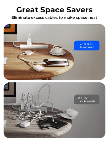 LISEN Multi Charging Cable, 3 in 1 Charging Cable, Retractable Car Charger with Type C/L/Micro USB Ports for iPhone 16 15 14 Pro Max/Samsung Galaxy S25/PS/Kindle, Multi Chargers for All Devices, White