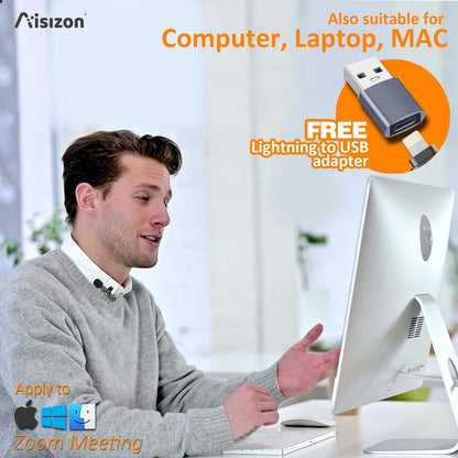 Wireless lavalire Microphone, Clip on Microphones, Hi-Fi Audio, Wireless Mic A3, for iPhone 7-14, Laptop, Zoom Meeting, Video Recording, tiktok