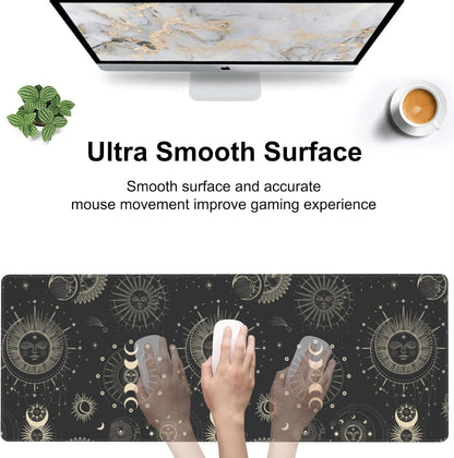 Phase of The Moon Desk Mat,Large Moon Phase Changes Gaming Keyboard Mouse Pad,Non-Slip Rubber Base Desk Pad Thick Stitched Edges Waterproof Mousepad Mouse Mat 31.5"x11.8"
