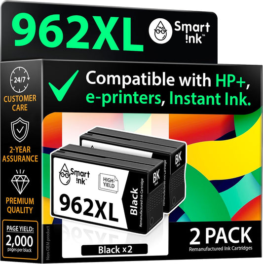 Smart Ink Remanufactured Ink Cartridges Replacement for HP 962 XL 962XL (2 Black, Combo Pack) for OfficeJet Pro 9015e 9018e 9025e 9012e 9019e 9022e 9010e 9028e 9015 9010 9018 9012 9025 9020 Printer