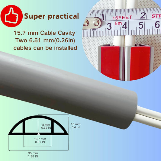3.3ft Self Adhesive Floor Cord Cover,Heavy Duty Soft PVC Cable Protector and Extension Cord Hider,Cord Management System to Hide Wires on Floor,Cable Cavity:0.61" (W) x 0.32" (H) Gray