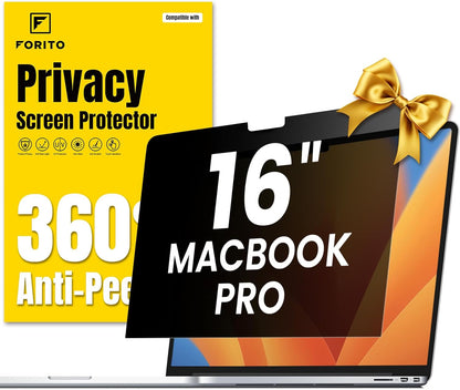 F FORITO 360° Privacy Screen Protector Compatible with MacBook Pro 16 inch (2024, 2023, 2022, 2021, M4, M3, M2, M1, Pro, Max), Anti Peeping Anti Glare Anti Blue Light Laptop Privacy Screen Shield