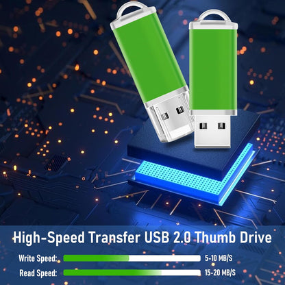 Memorias USB 2GB Flash Drive 50 Pack, USB 2.0 Thumb Drives Bulk Memory Sticks 2GB Fat USB Flash Drives Bulk Jump Drives Multipack Pack of 50 with Lanyard(Green 50 Packs 2 GB)