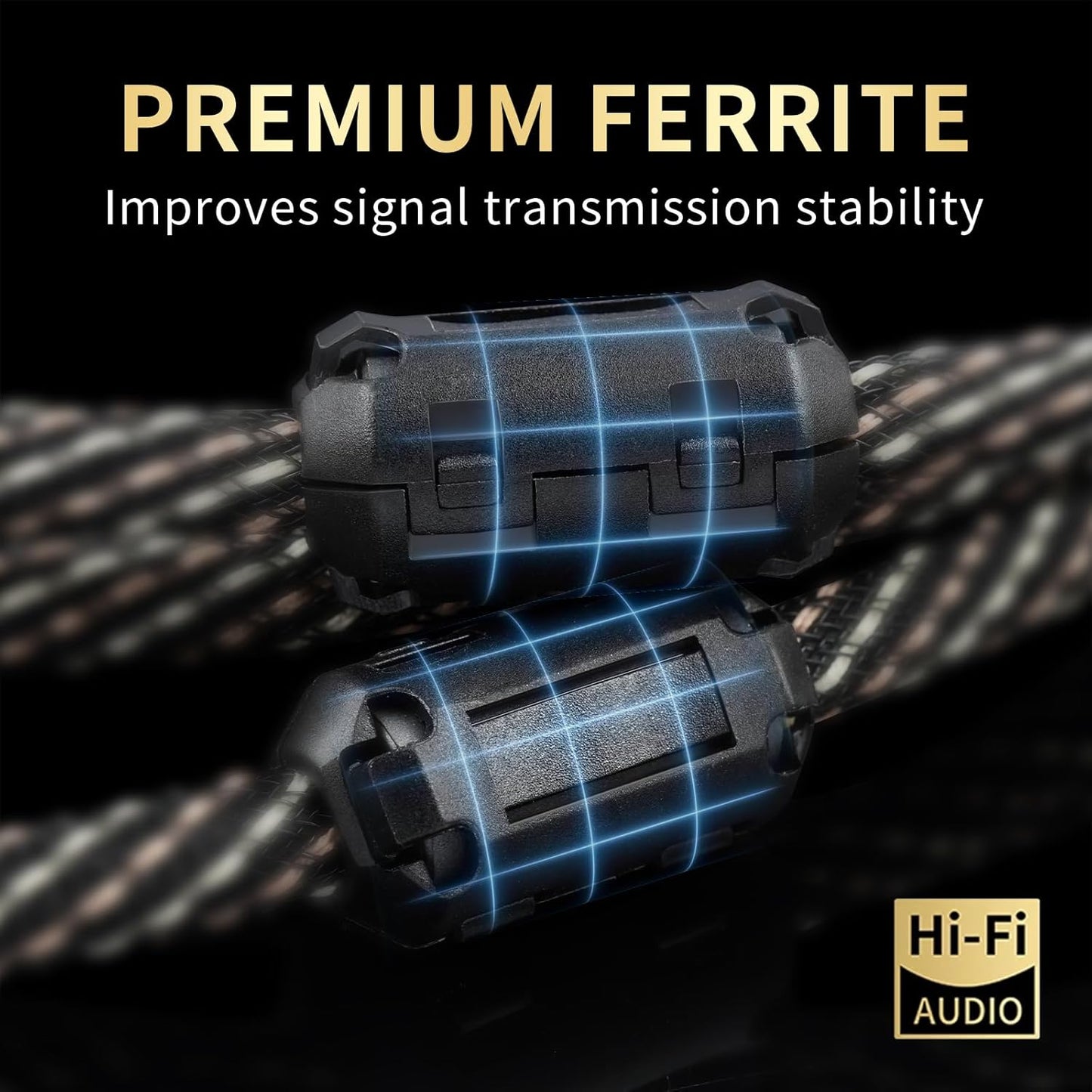 Audiophile HiFi Audio Cable–3.5mm to 3.5mm,6N OFC Core,24K Gold-Plated Plugs,with Nylon Braid,AUX Cable,Compatible with Phone,MP4,Speakers,Amplifiers,TV(3.28ft/1m)