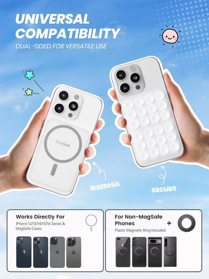 Klearlook Magnetic Suction Phone Mount for MagSafe Case, Removable Sticky Phone Grip Holder for Hands-Free Makeup/Selfie/Live Streaming/Vlog for TikTok & Instagram Influencer/Creator, Classic White