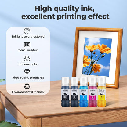 522 Ink Refill Bottles ET-2800 ET-4800 ET-2400 ET-2803 Ink Refill for 522 Black Ink Bottles Compatible for ET-2720 ET-4700 ET-4810 ET-2840 Printer - 6 Pack