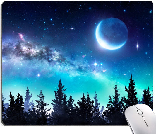 Hokafenle Mouse Pad, Square Personalized Computer Mouse Pads with Forest Moon Design, Washable Mouse Mat, Gaming Office Home Non-Slip Rubber Base Mousepad