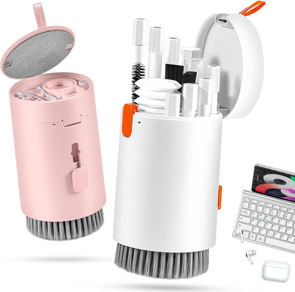 walrfid 2pcs White Pink Computer Keyboard Cleaner Kit, Laptop Screen Cleaning Spray for iPhone AirPod Phone MacBook iPad, 20-in-1 Electronic Clean Brush Tool for Earbud iPod TV Earphone Camera