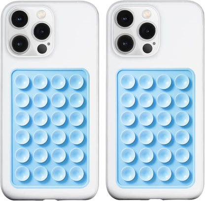 2 Pack Silicone Suction Phone Case Mount, Silicon Adhesive Phone Grip for Smartphones, Hands-Free Mirror Shower Phone Holder for Selfies, Tiktok Videos (Baby Blue)