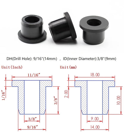15 pcs 9/16" Drill Hole，3/8" ID Black Silicone Top hat Rubber Grommets for Wiring，Automotive，Firewall，Hole Plug，Desk，Screw，Water and Gas Pipe，Drain，House Siding，Cable Bushing，Glass，Wire Plug